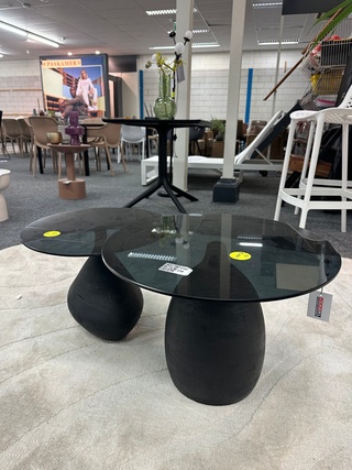 Salontafelset van 2 glas, zwart